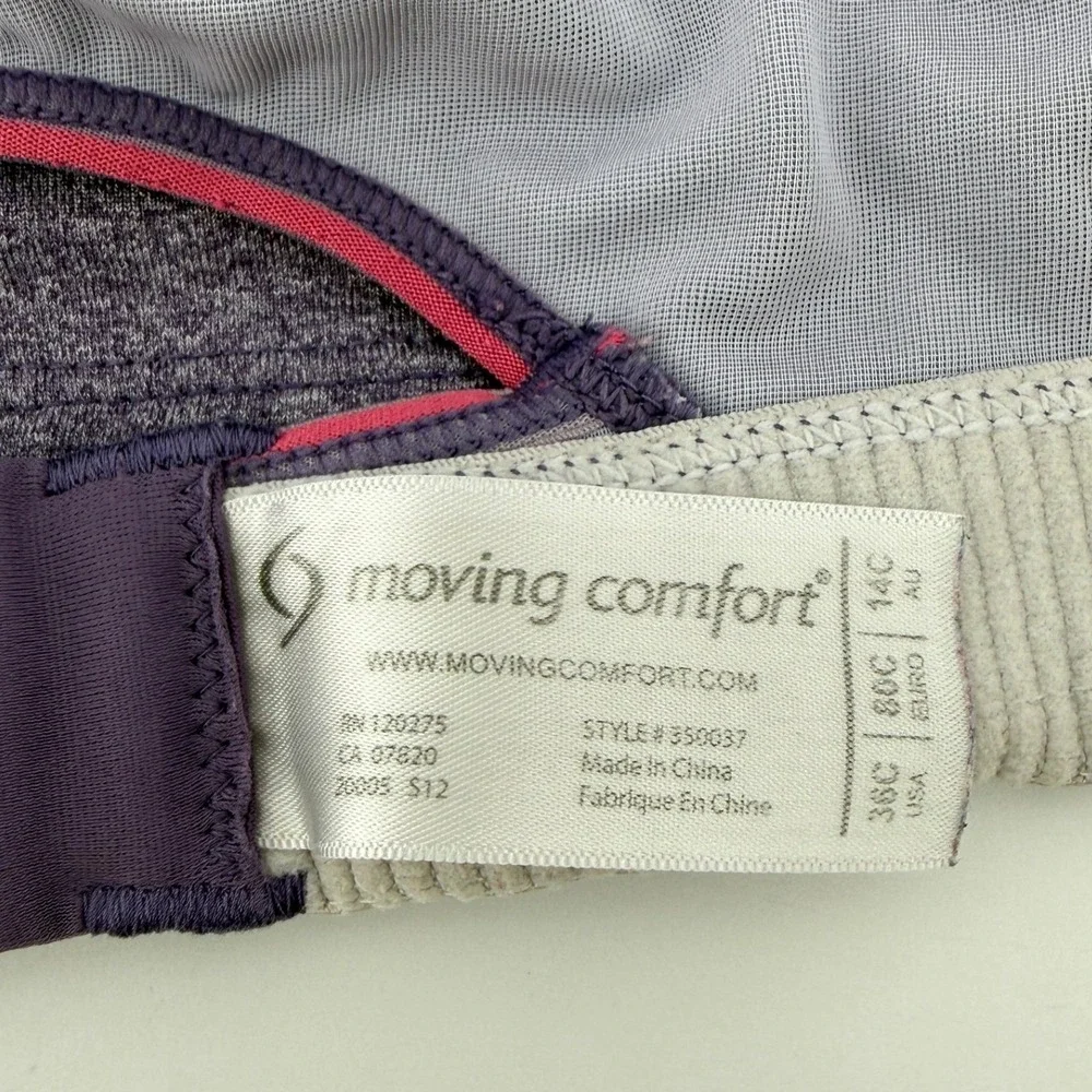 Moving Comfort Rebound Racerback Sports Bra Purple 36C Hook Loop Straps 350037